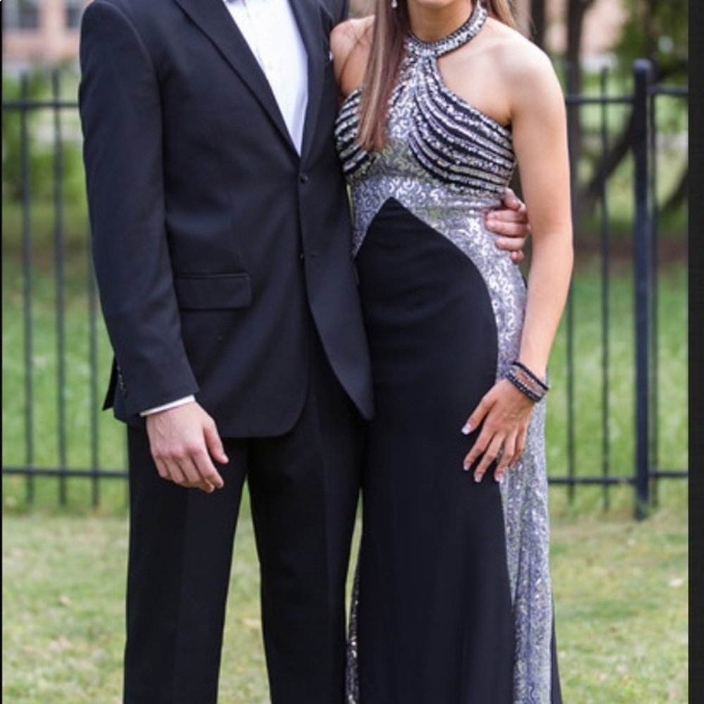 Black and silver prom dress